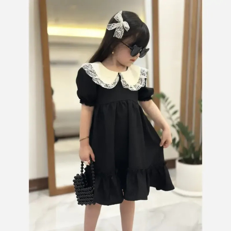 ست 4 تیکه دخترانه پیراهن لنین به همراه کیف و 2 گیره مو سایز 2 تا 8 سال